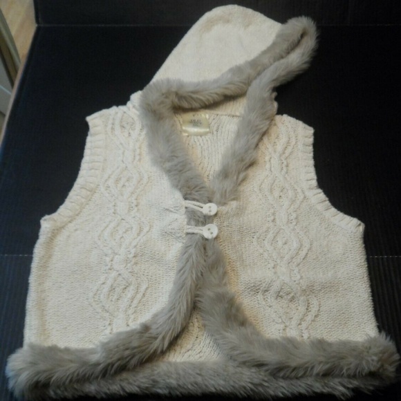 Old Navy Women's Hooded Sweater Vest Faux Fur Trim - Picture 2 of 6